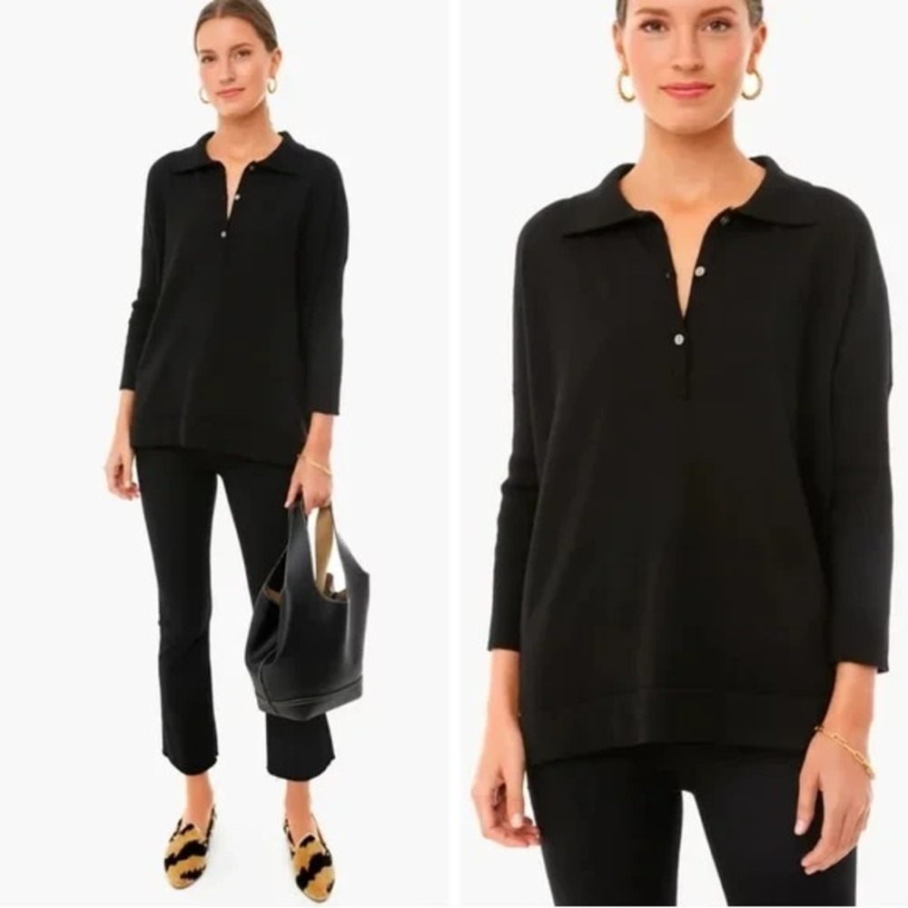 Tuckernuck Black Linen Blend Clayton‎ Knit Polo Top Size XS/S